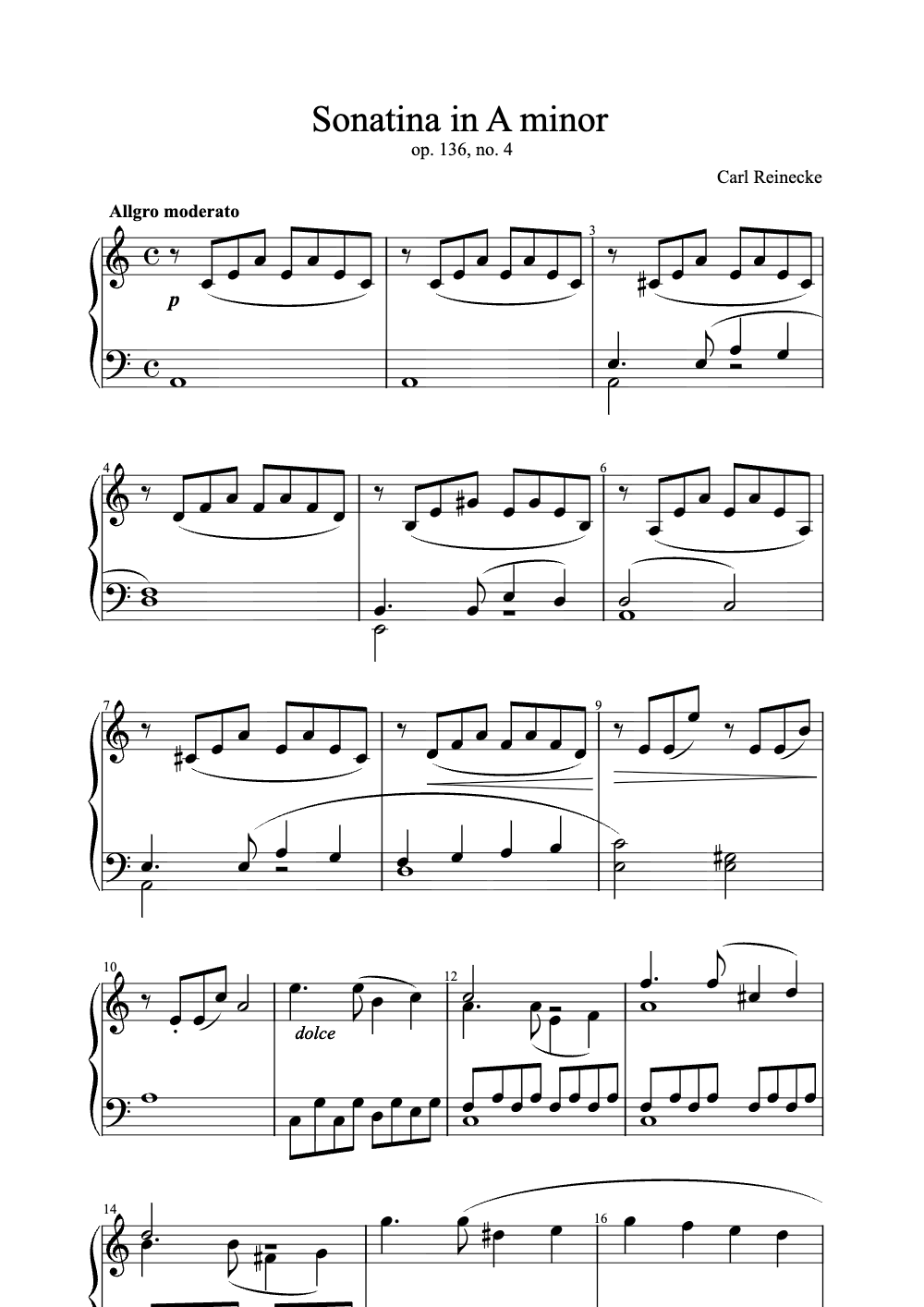 Sheet music preview for Sonatina in A Minor