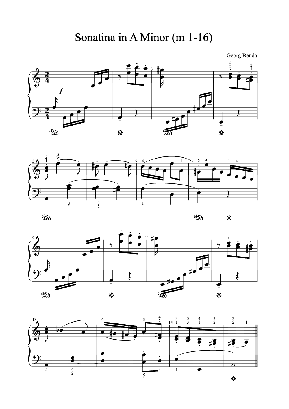 Sheet music preview for Sonatina in A Minor (M 1-16)