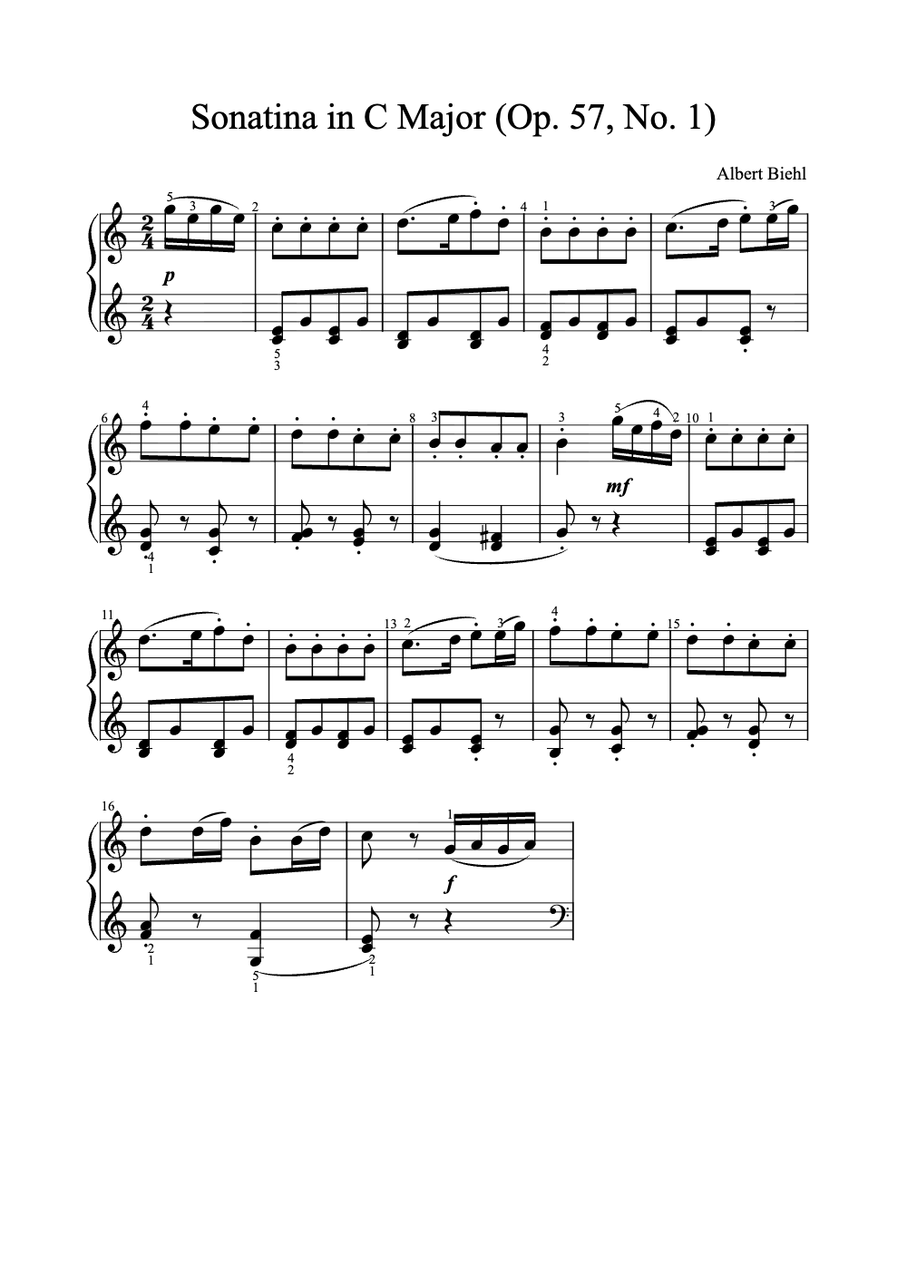 Sheet music preview for Sonatina in C Major (Op. 57, No. 1)