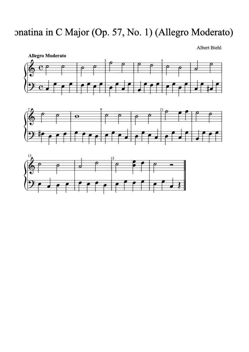 Sheet music preview for Sonatina in C Major (Op. 57, No. 1)