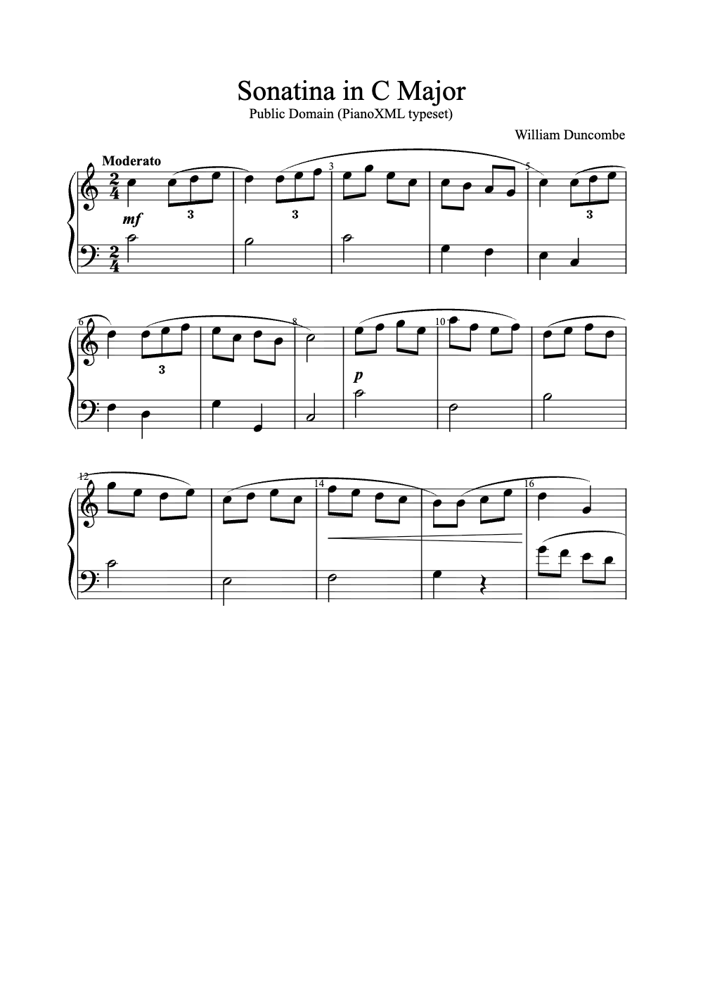 Sheet music preview for Sonatina in C Major