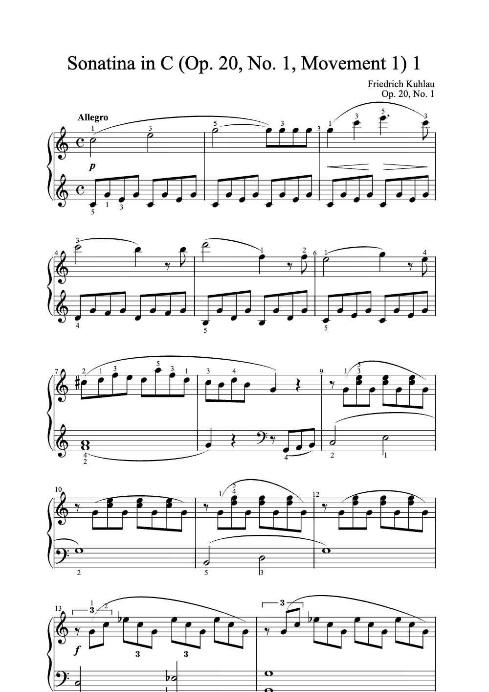Sheet music preview for Sonatina in C, Op. 20, No. 1, Movement 1