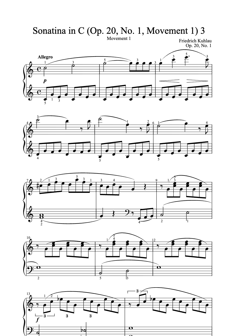 Sheet music preview for Sonatina in C, Op. 20, No. 1, Movement 1