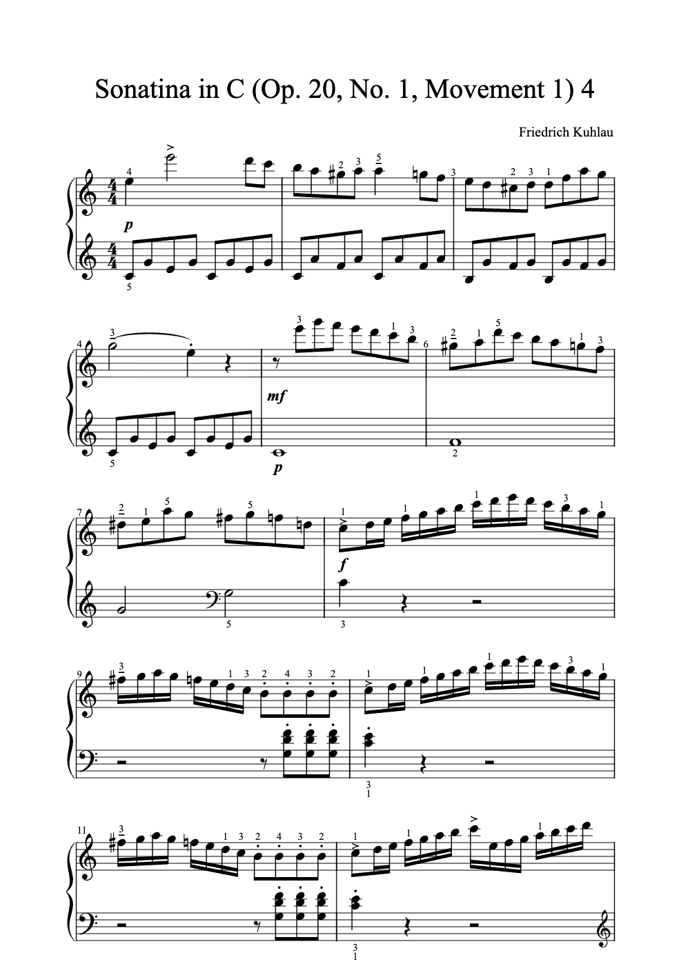 Sheet music preview for Sonatina in C (Op. 20, No. 1, Movement 1)