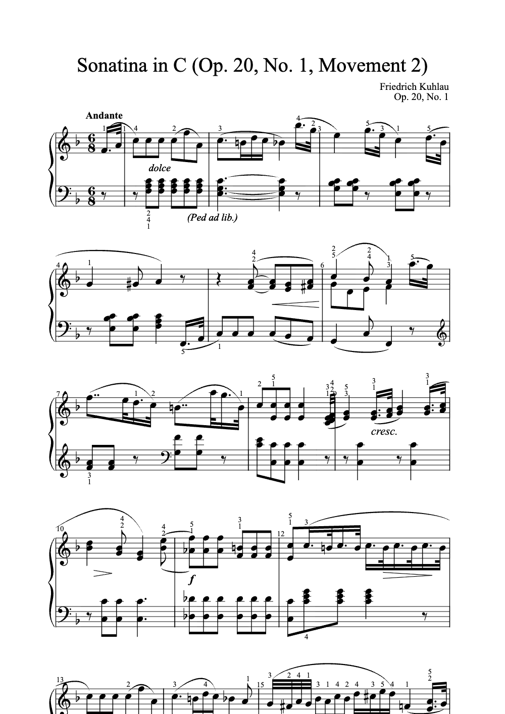 Sheet music preview for Sonatina in C (Op. 20, No. 1, Movement 2)