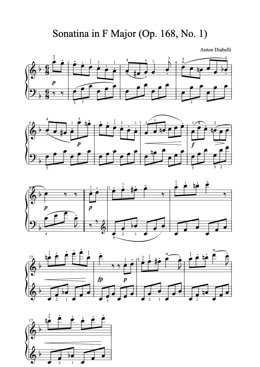 Sheet music preview for Sonatina in F Major, Op. 168, No. 1