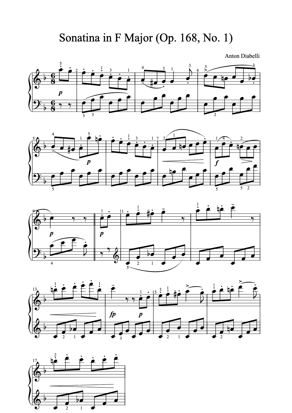 Sheet music preview for Sonatina in F Major, Op. 168, No. 1