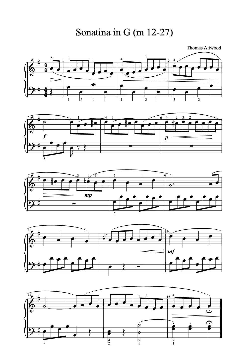 Sheet music preview for Sonatina in G