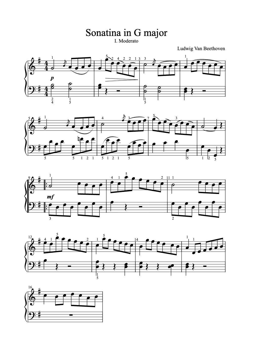 Sheet music preview for Sonatina in G Major