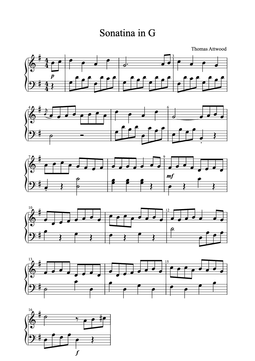 Sheet music preview for Sonatina in G
