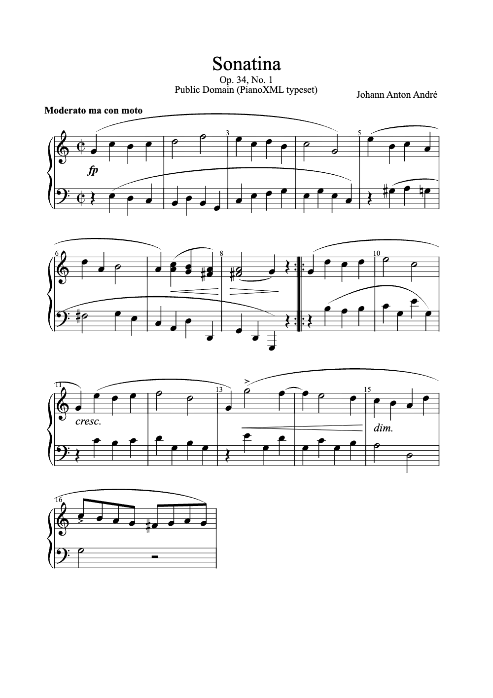 Sheet music preview for Sonatina
