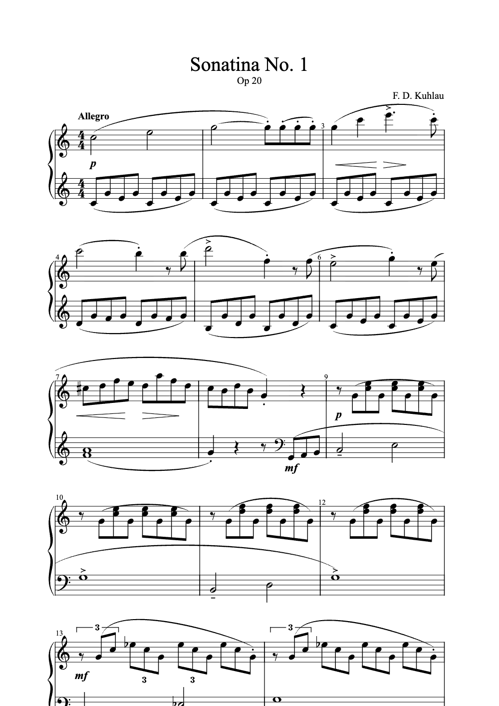 Sheet music preview for Sonatina No. 1