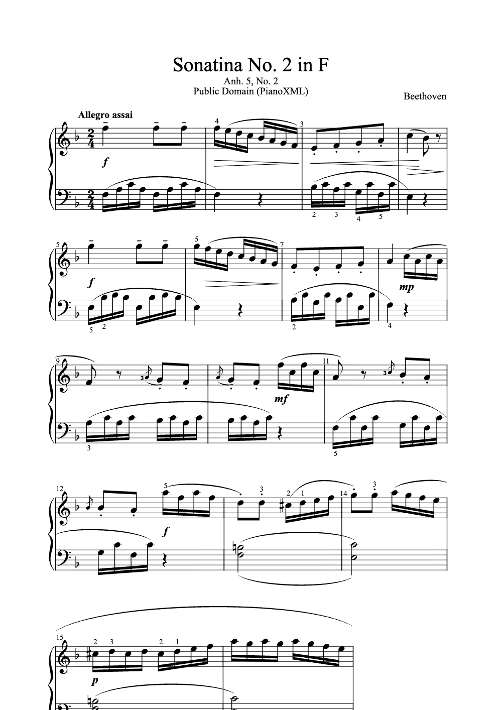 Sheet music preview for Sonatina No. 2 in F