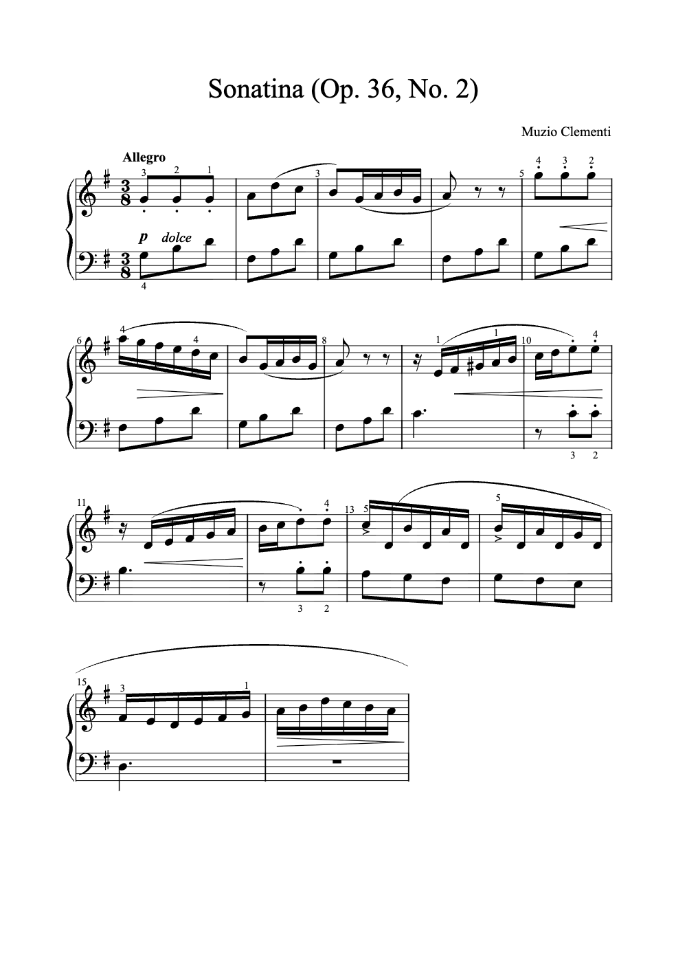 Sheet music preview for Sonatina (Op. 36, No. 2)