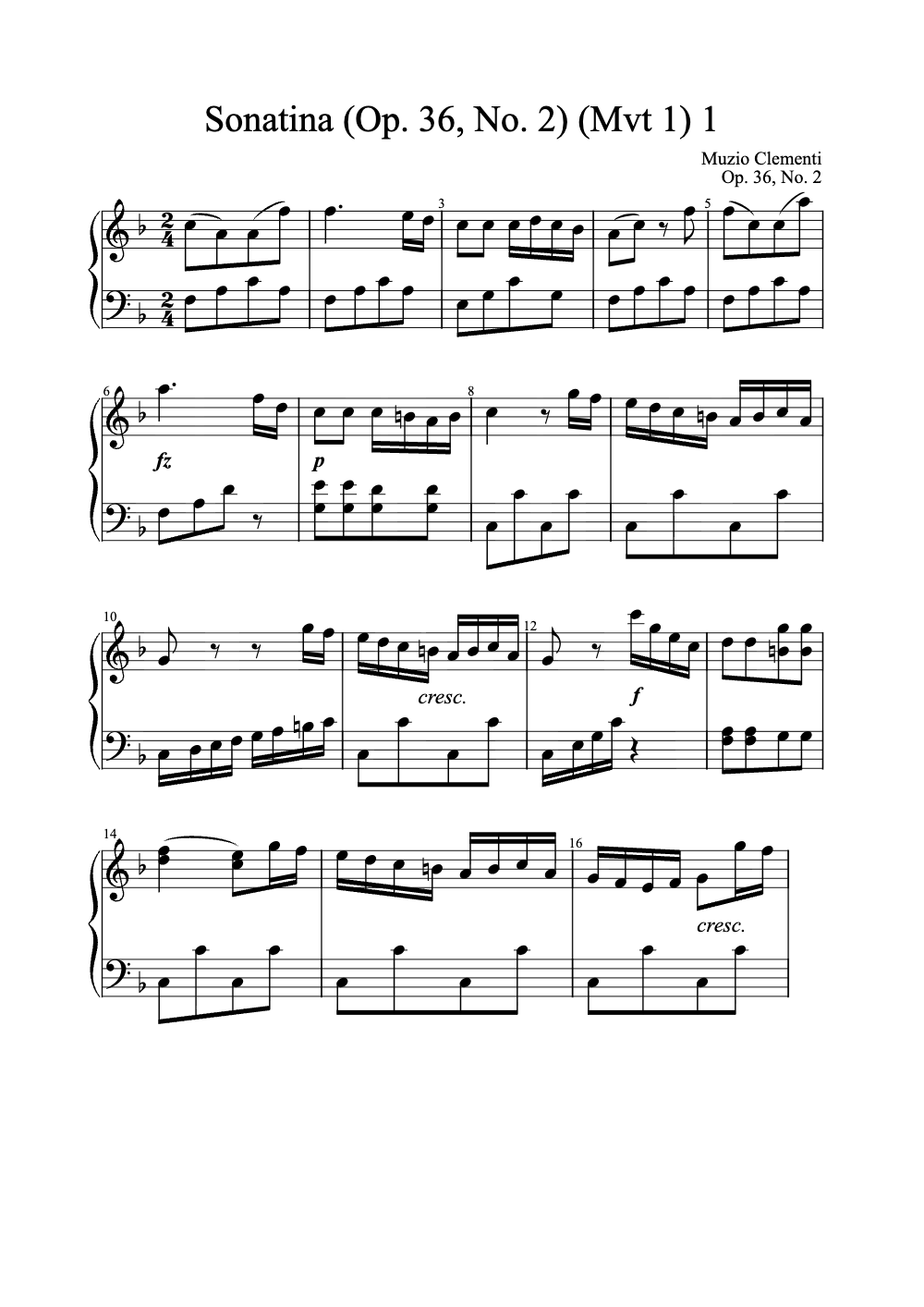 Sheet music preview for Sonatina (Op. 36, No. 2) (Mvt 1)