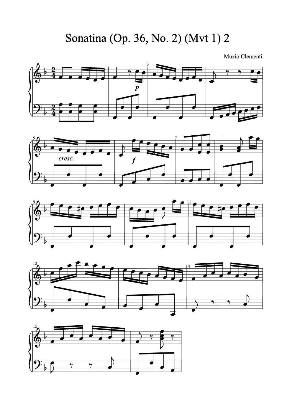 Sheet music preview for Sonatina (Op. 36, No. 2) (Mvt 1)