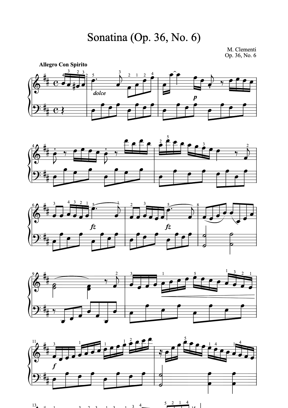 Sheet music preview for Sonatina (Op. 36, No. 6)