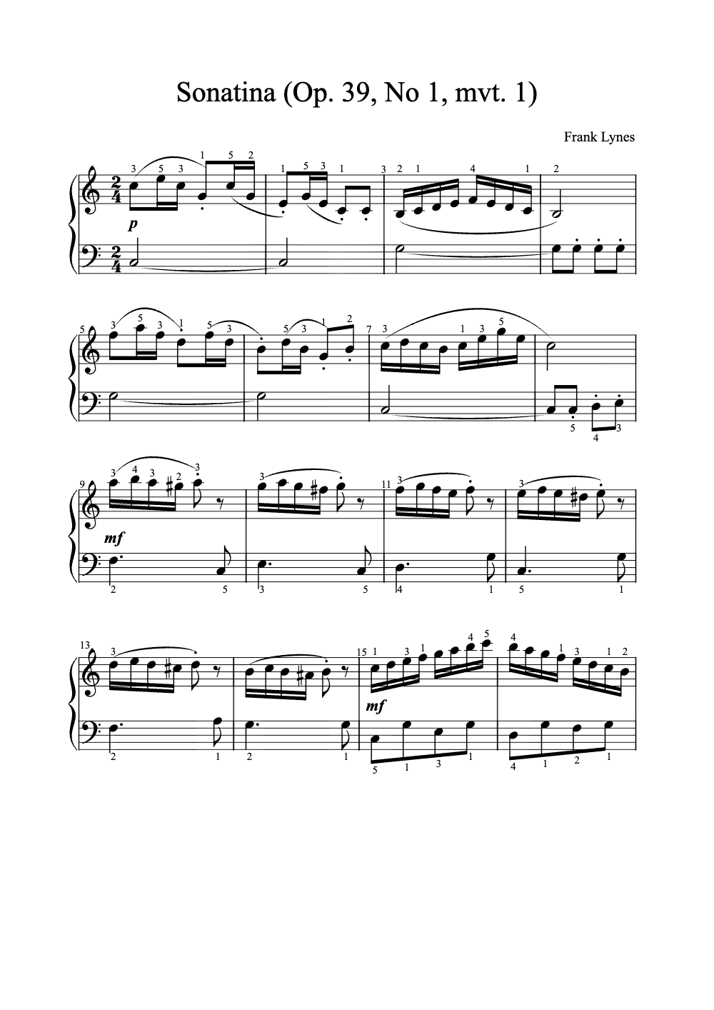 Sheet music preview for Sonatina (Op. 39, No. 1, Mvt. 1)