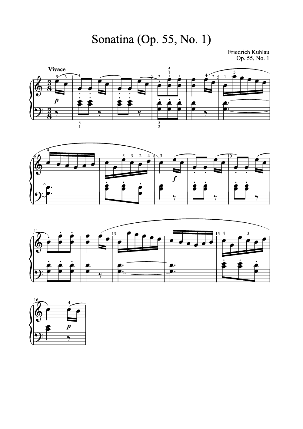 Sheet music preview for Sonatina (Op. 55, No. 1)