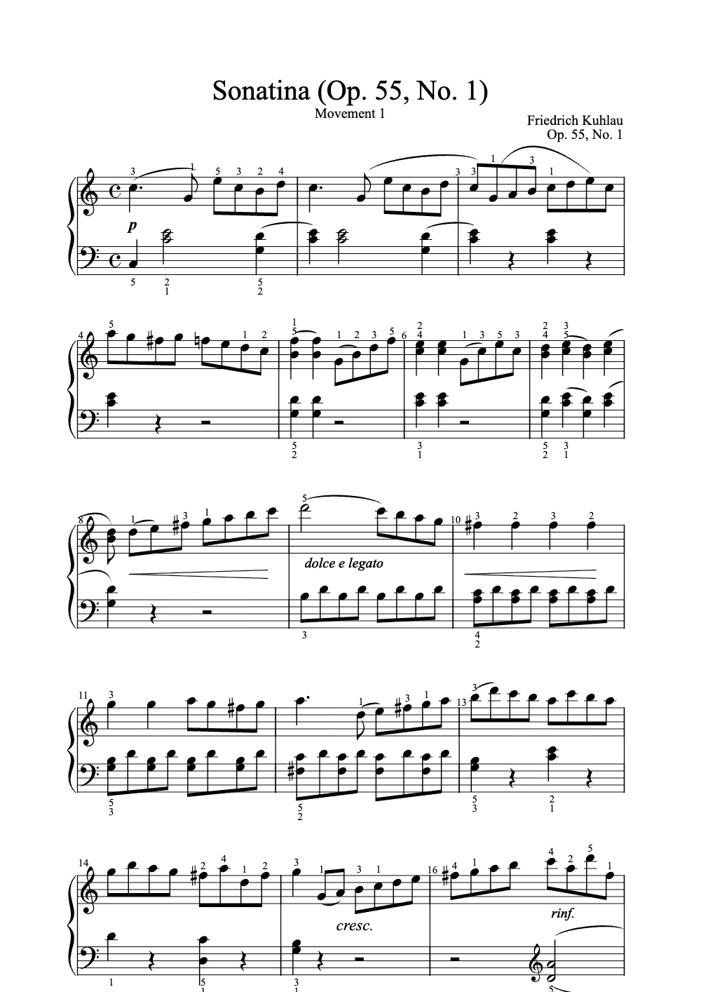 Sheet music preview for Sonatina (Op. 55, No. 1)