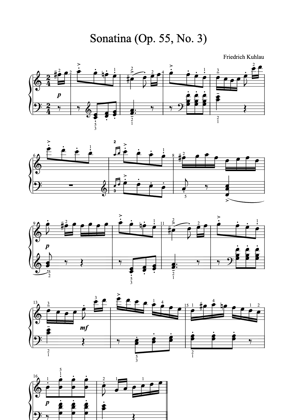 Sheet music preview for Sonatina (Op. 55, No. 3)