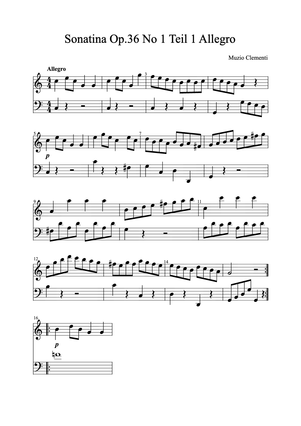 Sheet music preview for Sonatina Op. 36 No. 1: Allegro