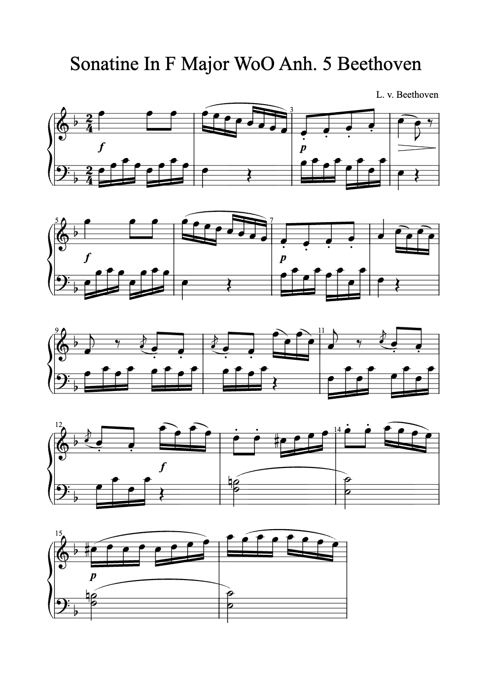 Sheet music preview for Sonatine in F Major