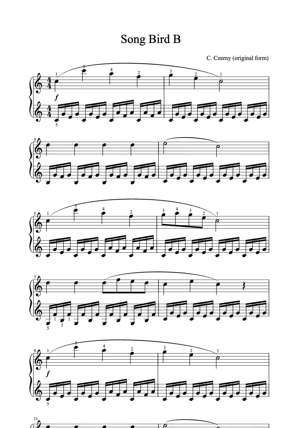 Sheet music preview for Song Bird B