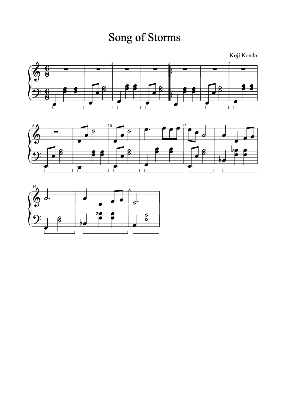 Sheet music preview for Song of Storms