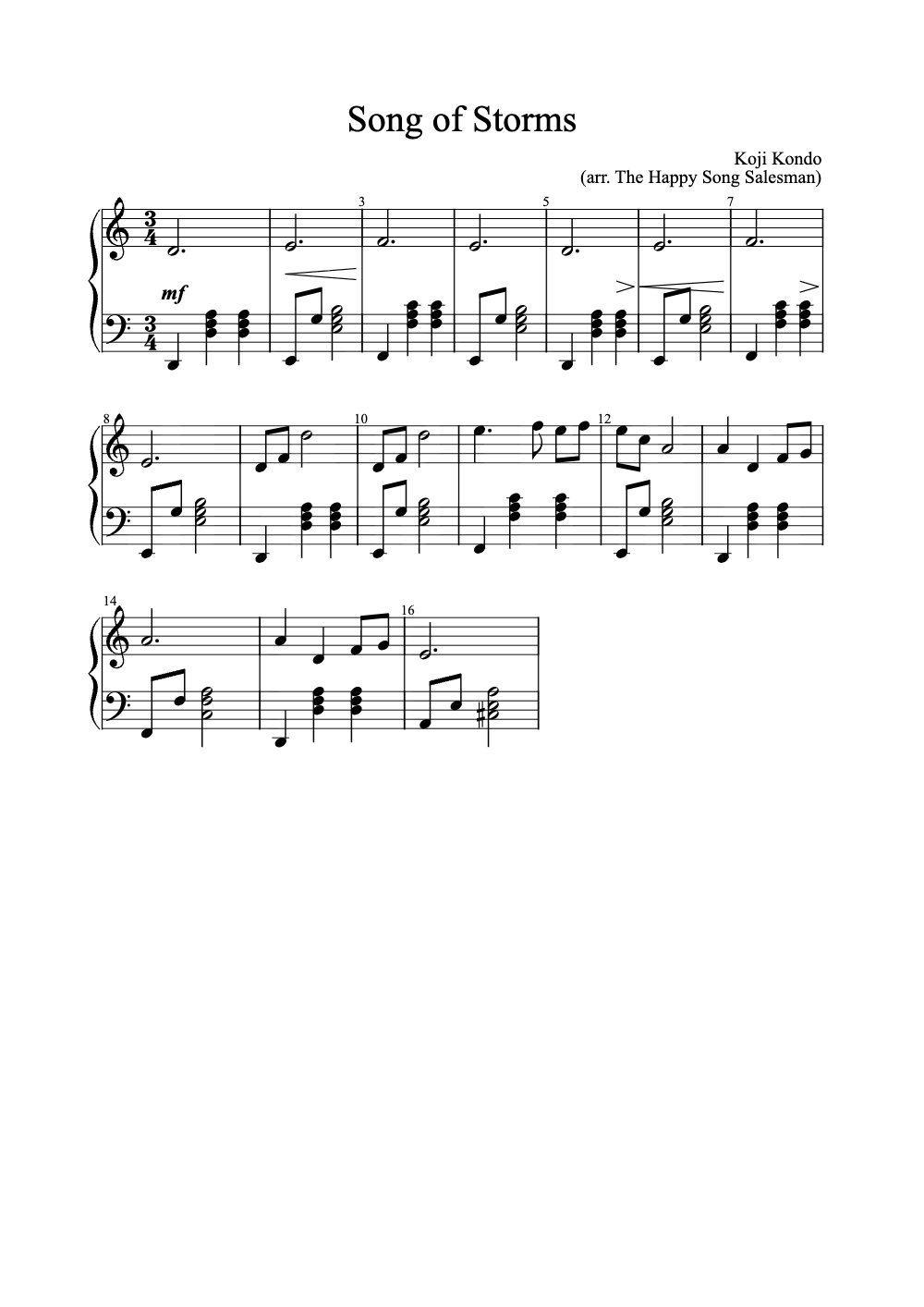 Sheet music preview for Song of Storms