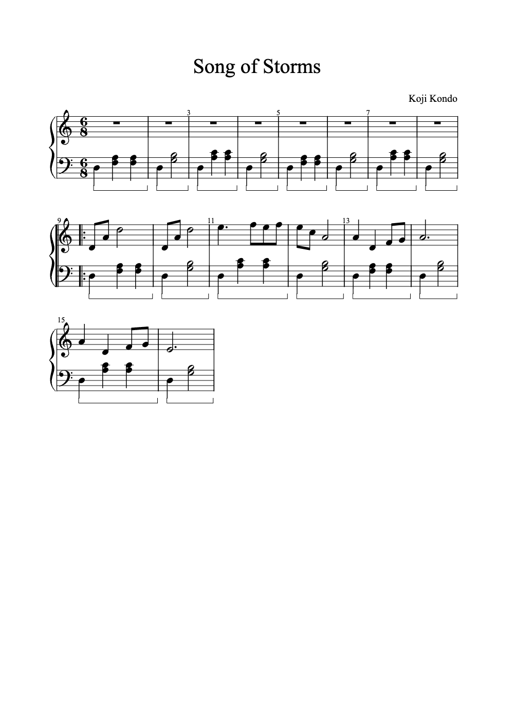 Sheet music preview for Song of Storms