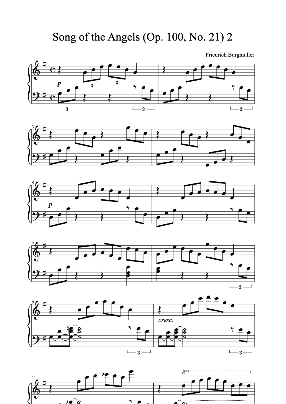 Sheet music preview for Song of the Angels