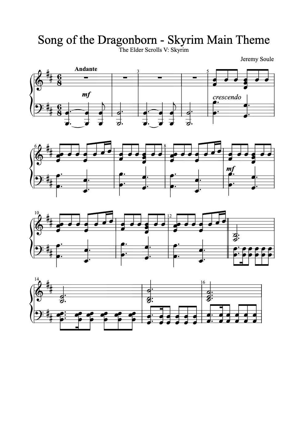 Sheet music preview for Song of the Dragonborn