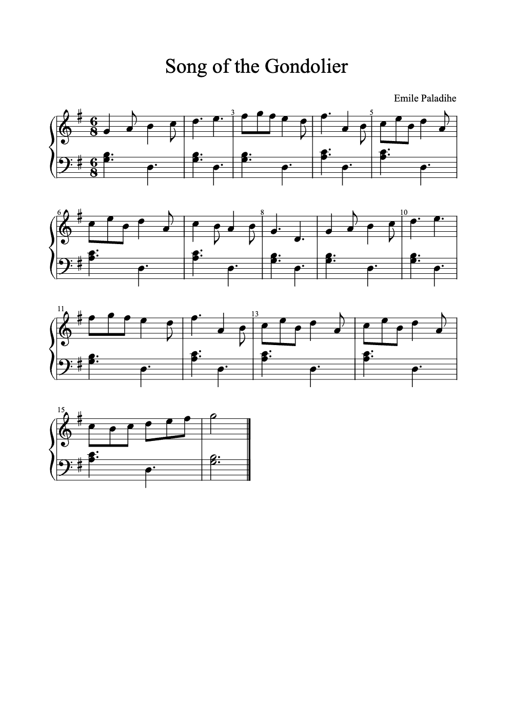 Sheet music preview for Song of the Gondolier