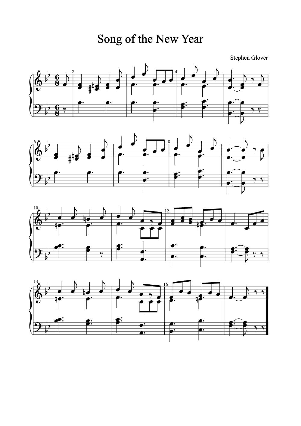 Sheet music preview for Song of the New Year
