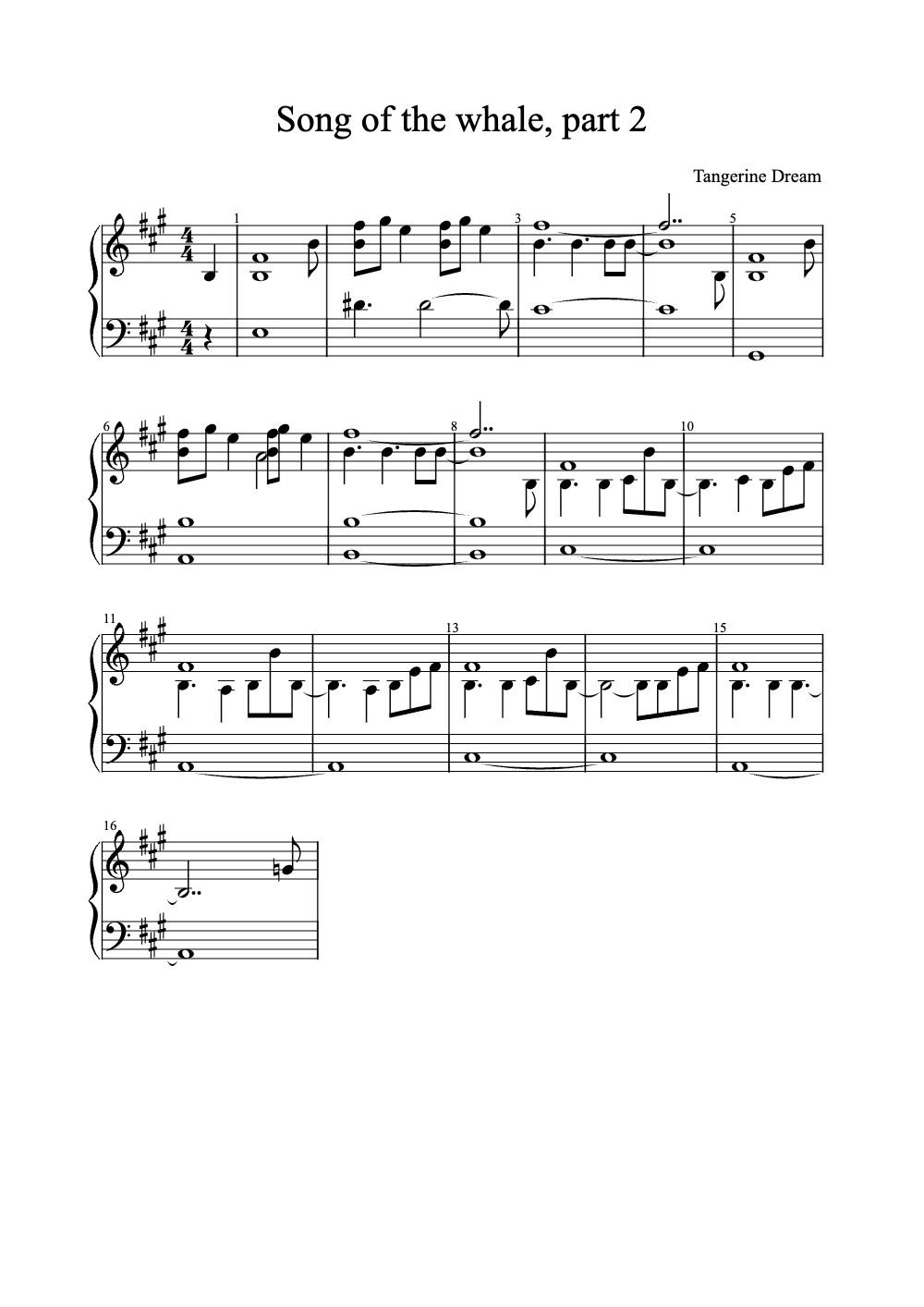 Sheet music preview for Song of the Whale, Part 2