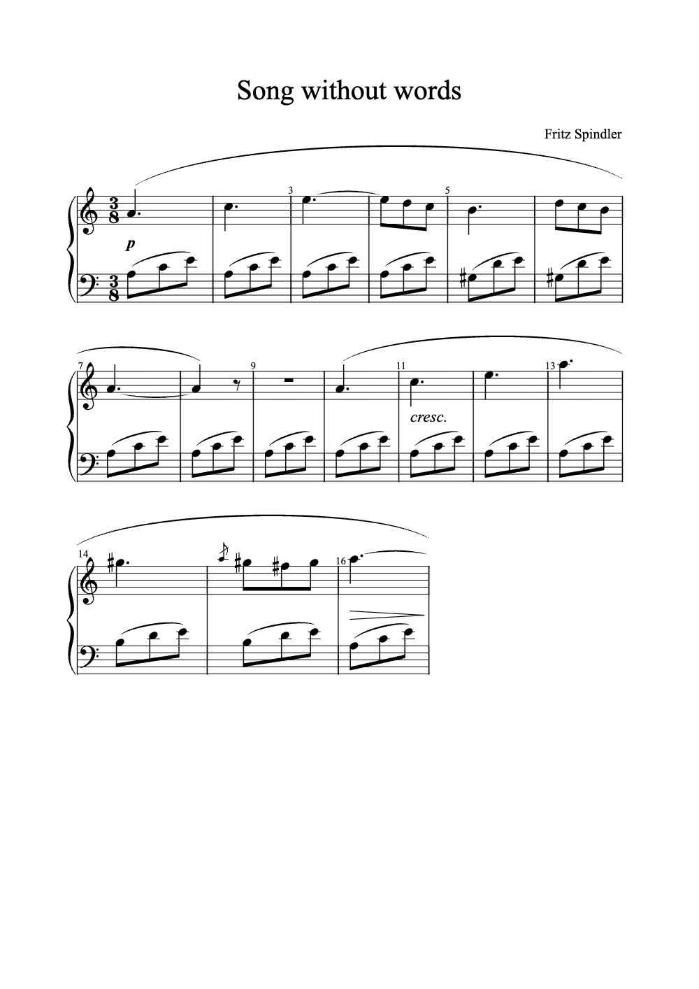 Sheet music preview for Song Without Words