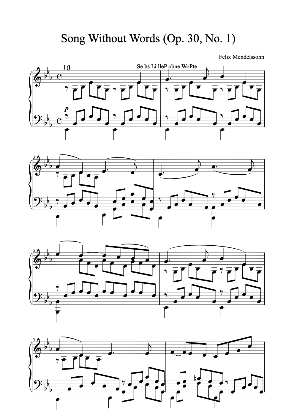 Sheet music preview for Song Without Words