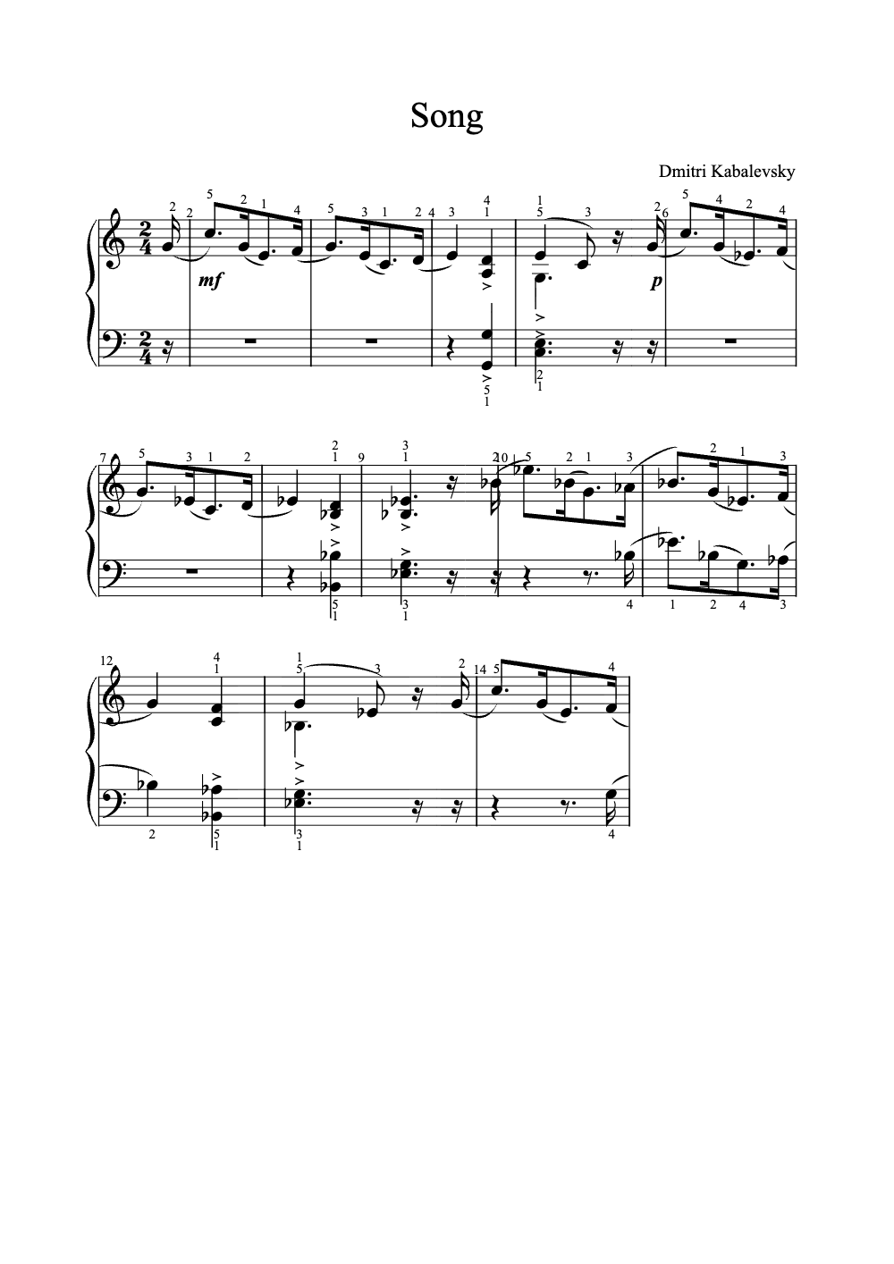 Sheet music preview for Song