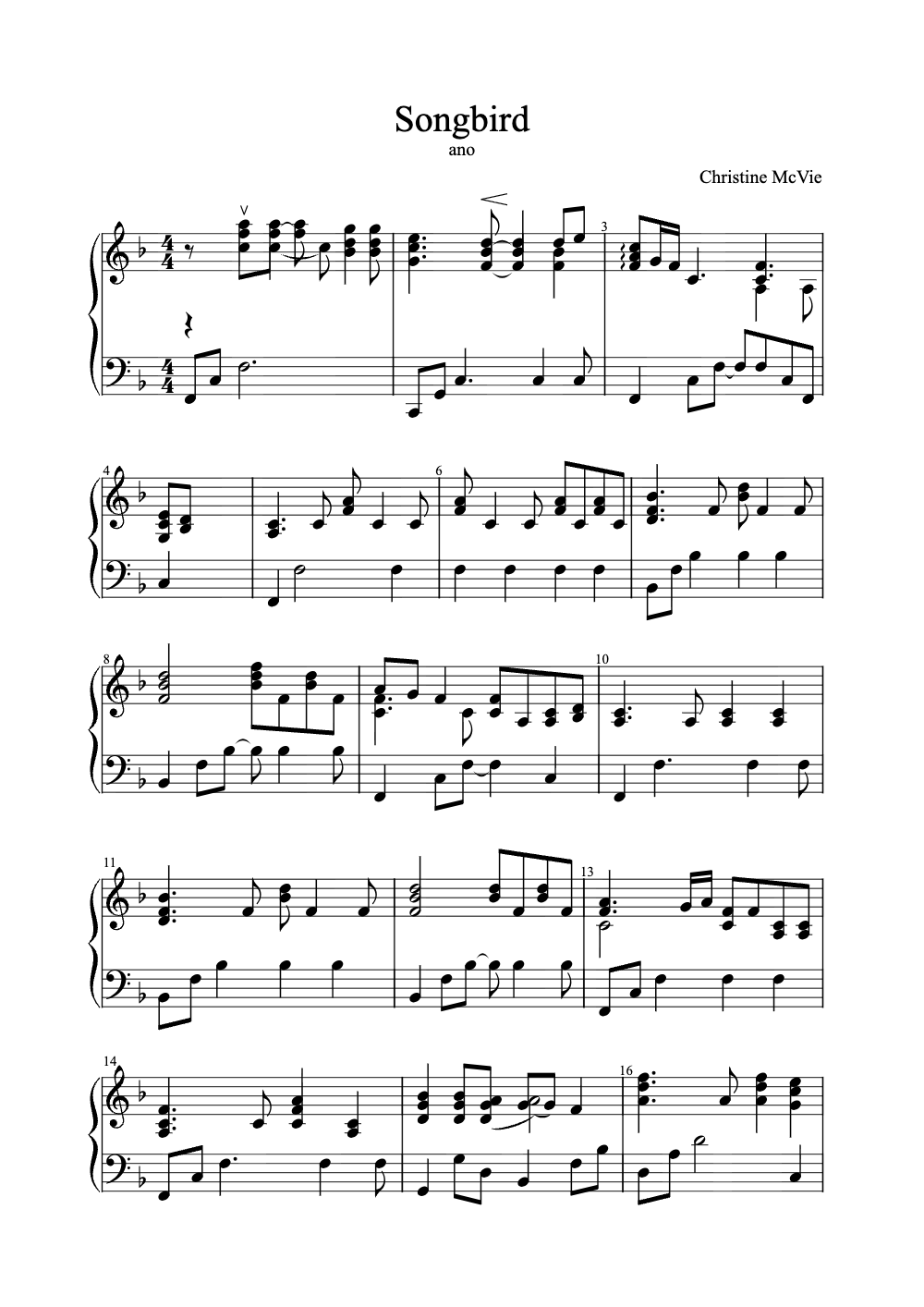 Sheet music preview for Songbird