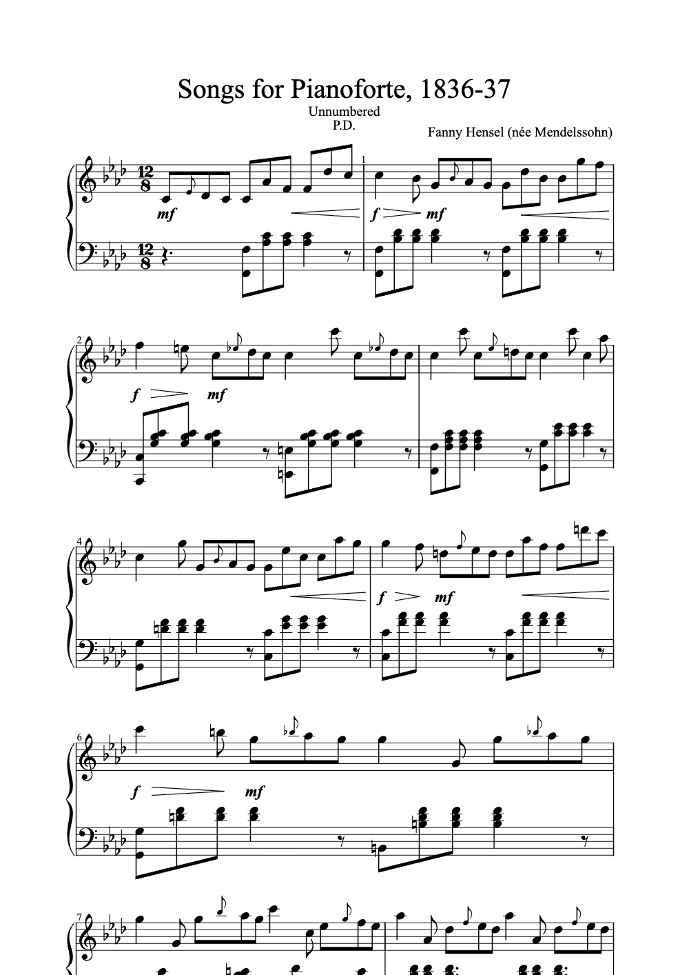 Sheet music preview for Songs for Pianoforte