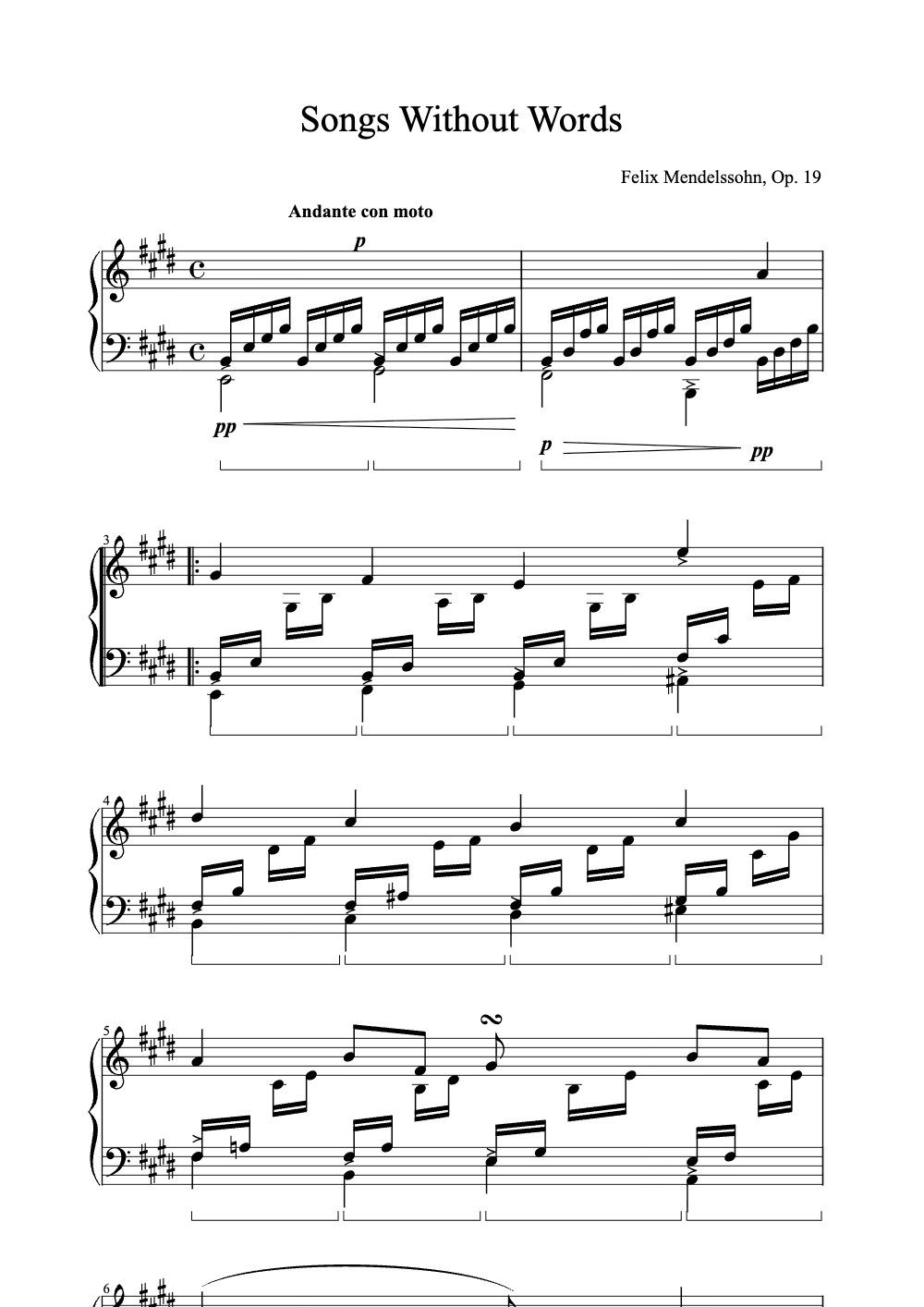 Sheet music preview for Songs Without Words