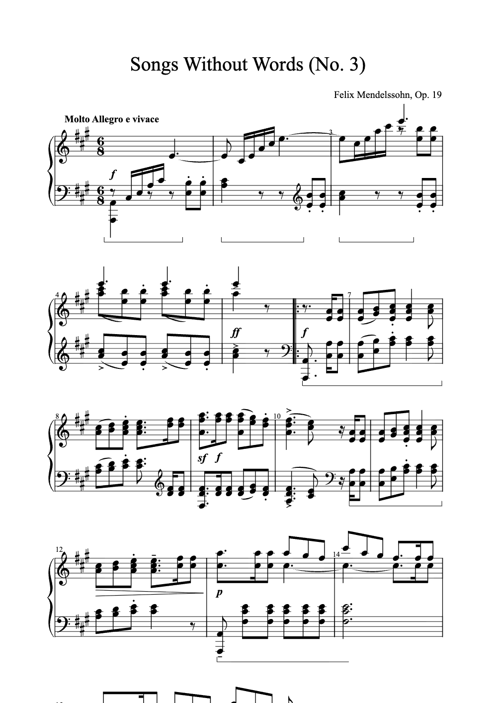 Sheet music preview for Songs Without Words (No. 3)