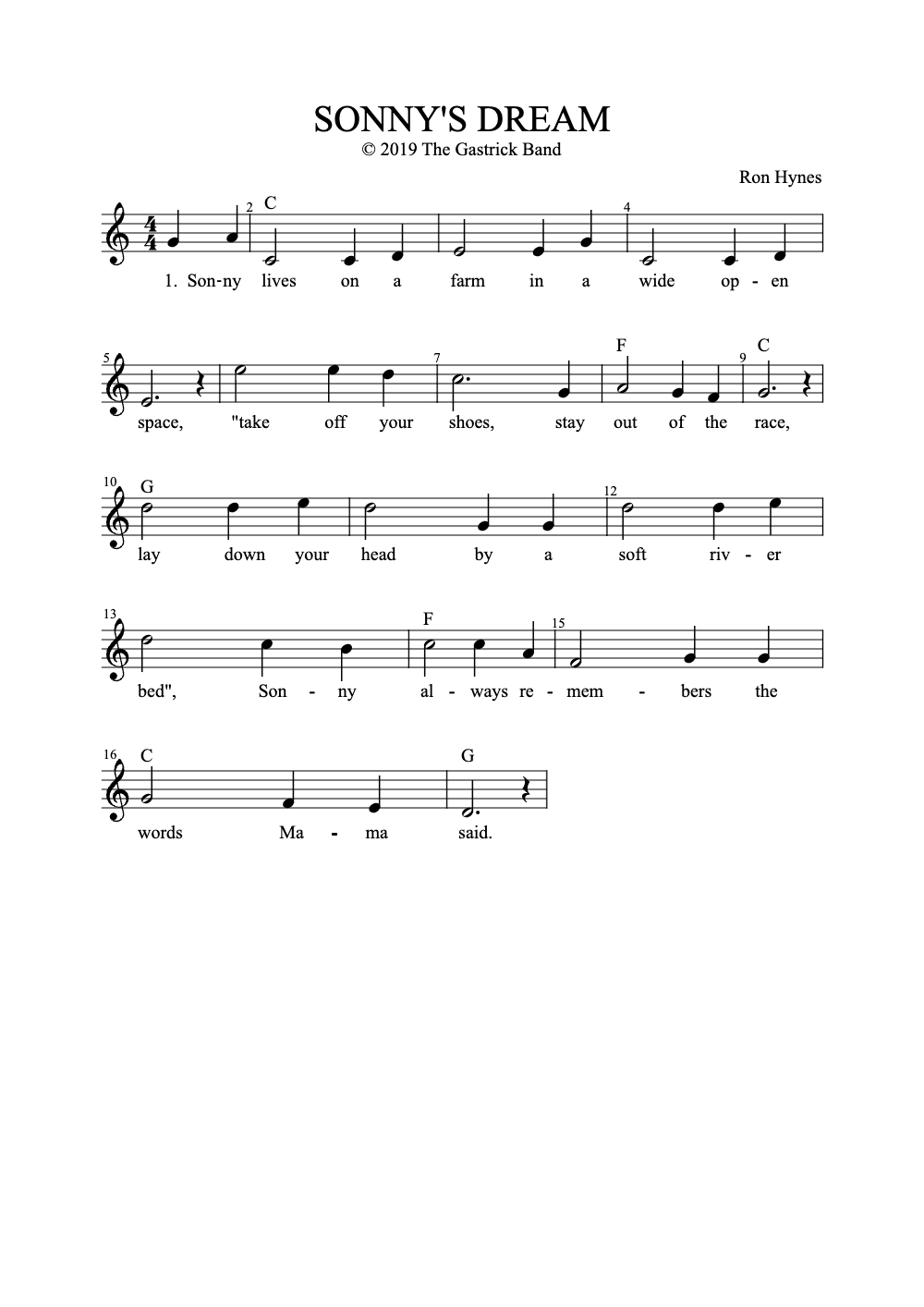 Sheet music preview for Sonny's Dream