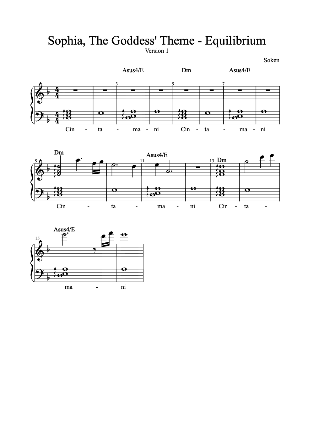 Sheet music preview for Sophia, the Goddess' Theme