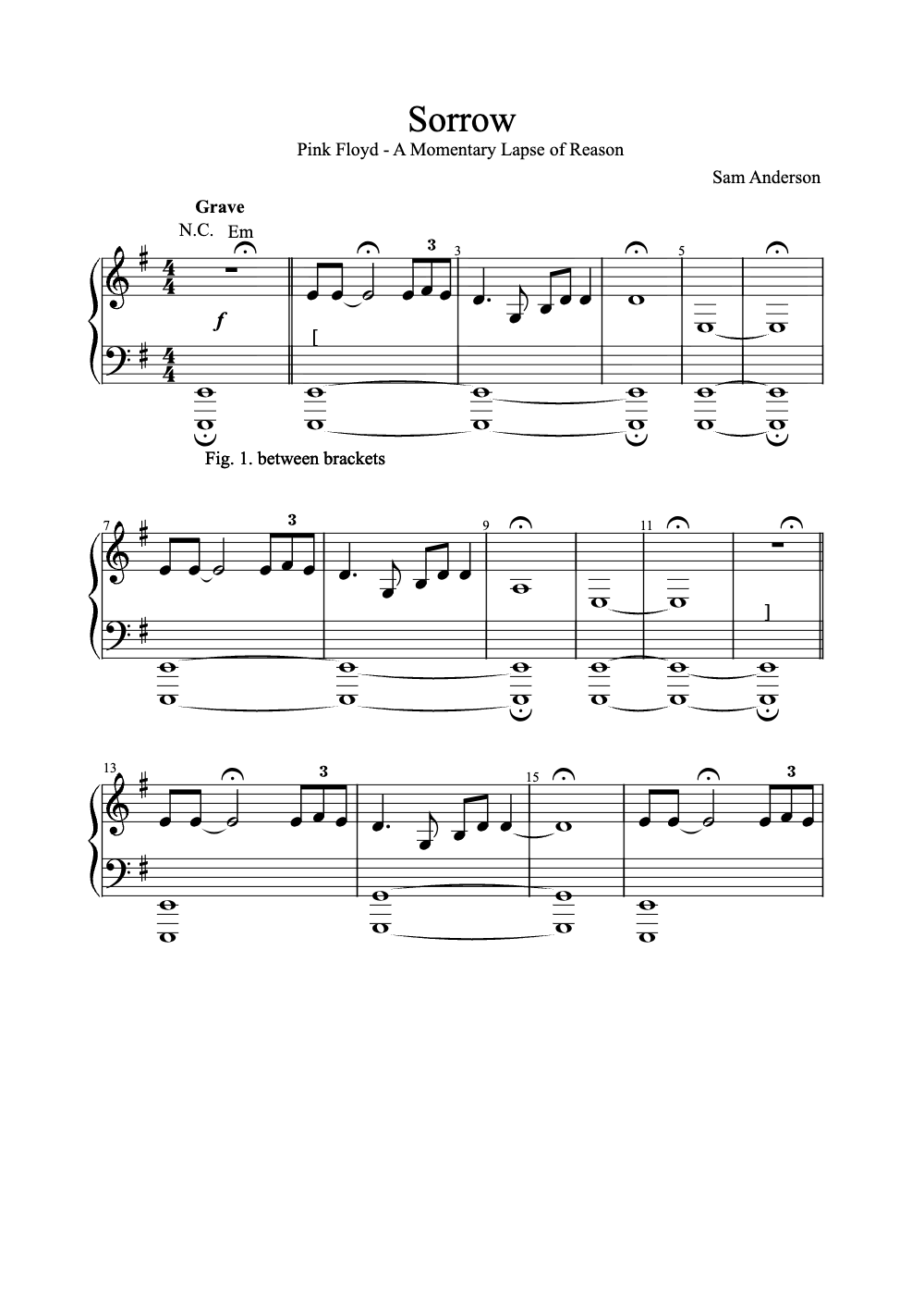 Sheet music preview for Sorrow