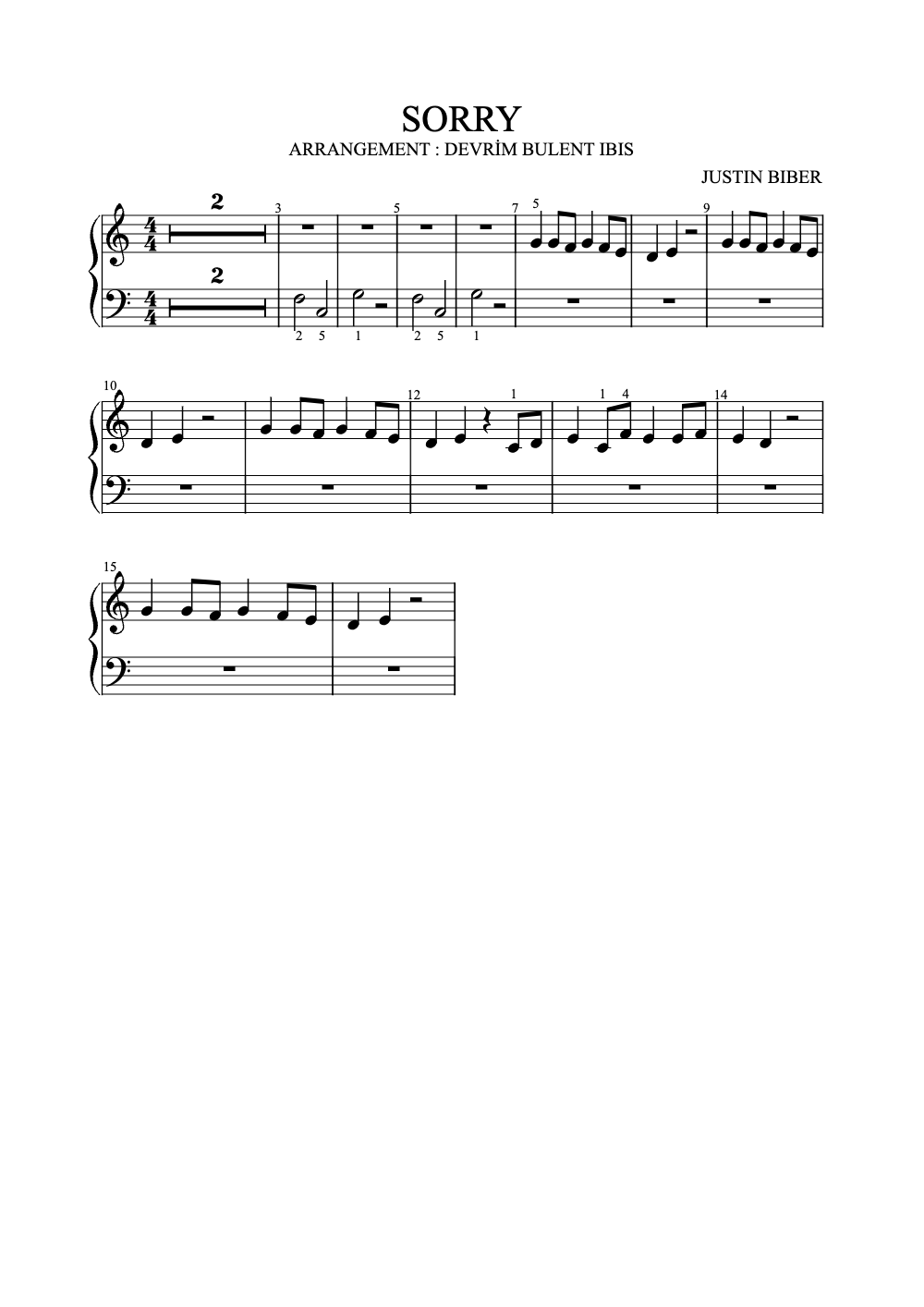 Sheet music preview for Sorry