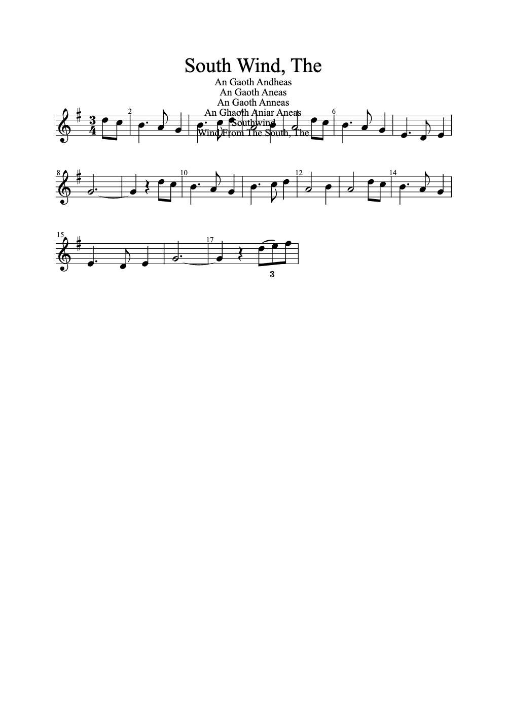 Sheet music preview for The South Wind
