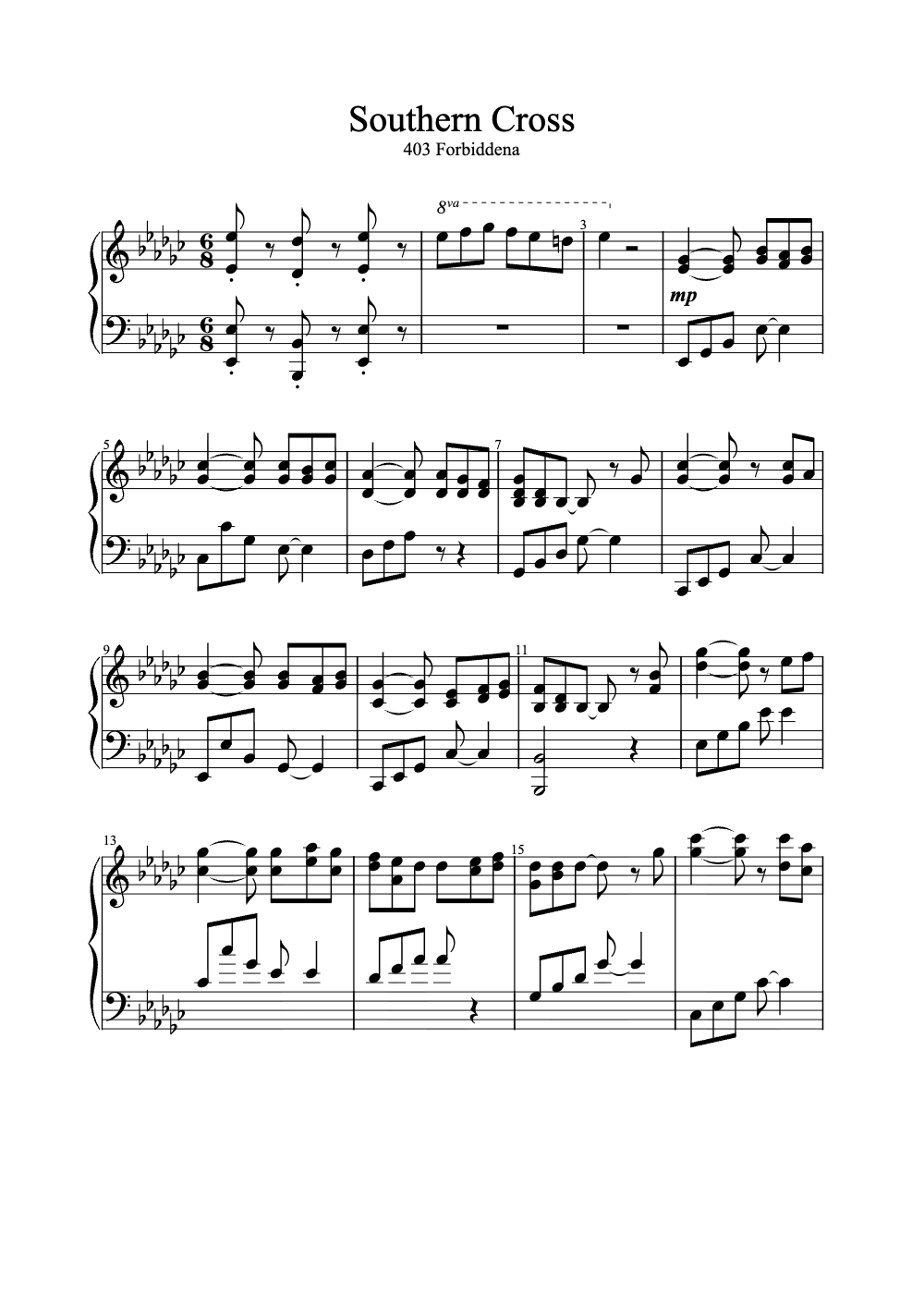 Sheet music preview for Southern Cross