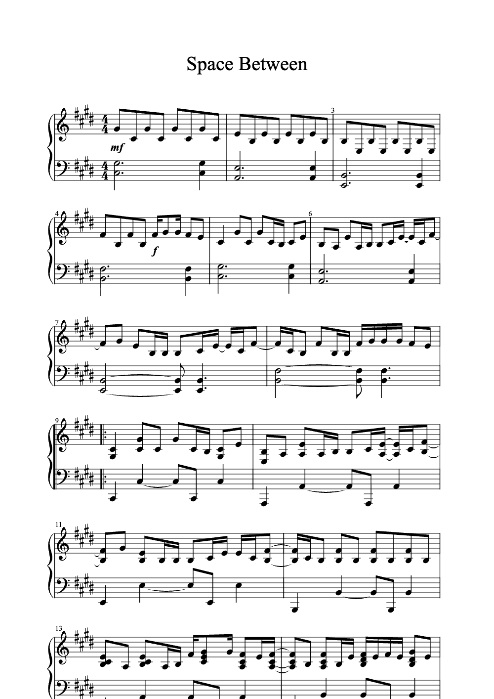 Sheet music preview for Space Between